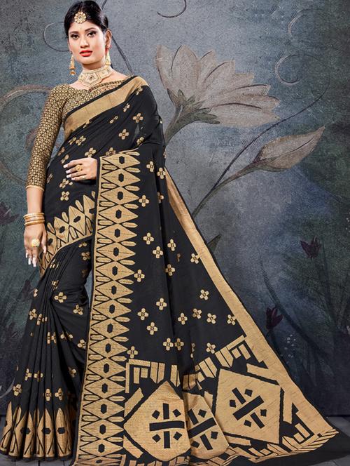 Women's Self Design Black Colored Saree - 17425045 - Very Small Image - 1
