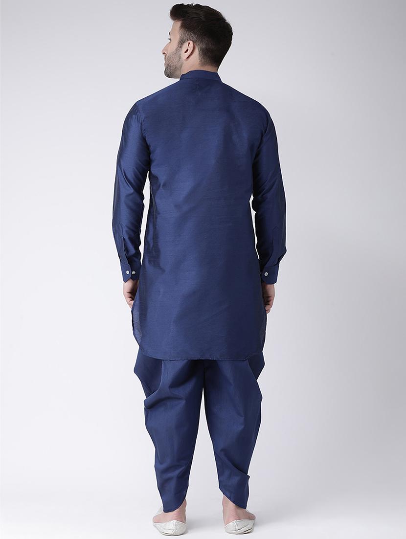 navy blue solid dupion dhoti kurta set - 17425414 - Standard Image - 2