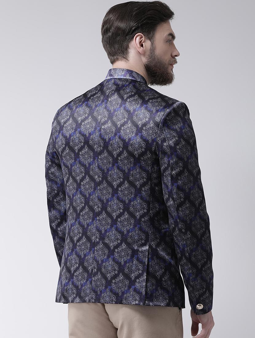 navy blue printed bandhgala casual blazer - 17425435 - Zoom Image - 2