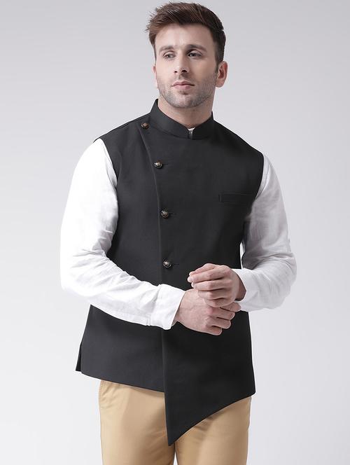black solid nehru jacket - 17425484 - Very Small Image - 1