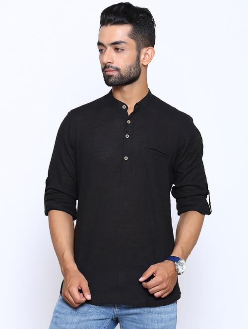 black solid short kurta - 17425726 - Very Small Image - 1