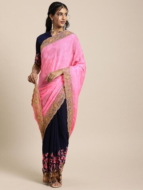 half & half embroidered saree - 17425976 - Very Small Image - 1