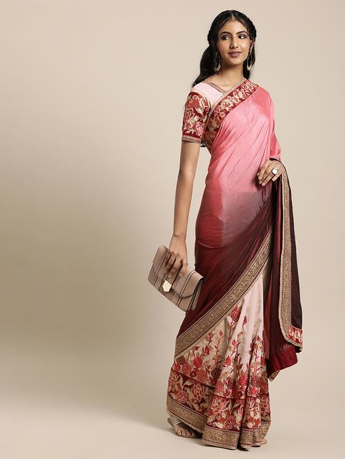 half & half embroidered saree with blouse - 17425978 - Very Small Image - 1