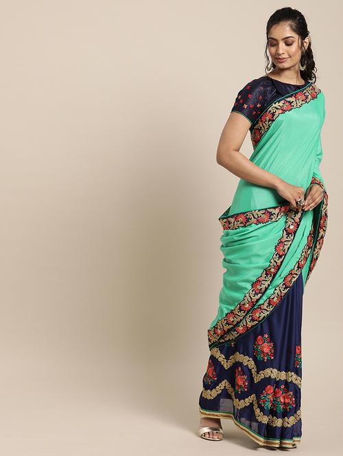half & half embroidered saree with blouse - 17425985 - Very Small Image - 1