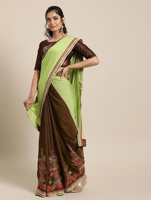 half & half embroidered saree with blouse - 17425987 - Very Small Image - 1