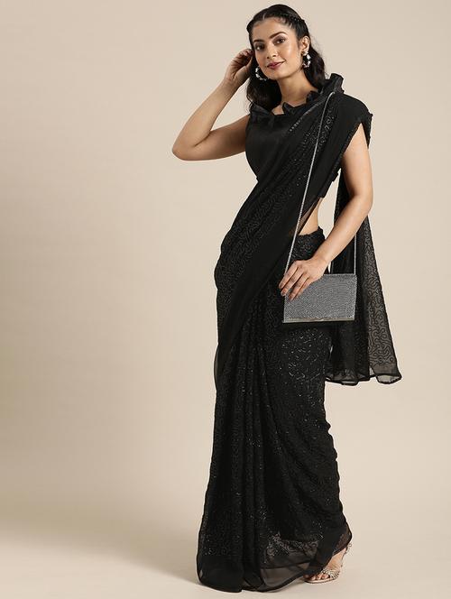 solid embellished saree with blouse - 17426013 - Very Small Image - 1