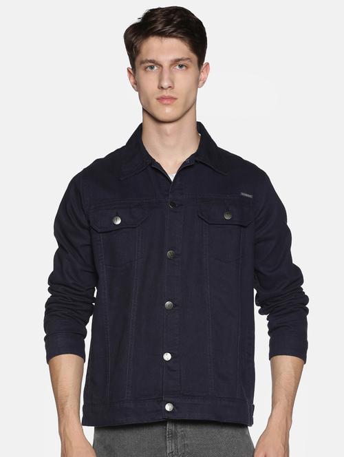 navy blue printed denim jacket - 17426915 - Very Small Image - 1