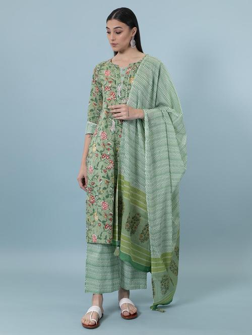women three quarter sleeve kurta palazzo with dupatta set - 17428307 - Very Small Image - 1