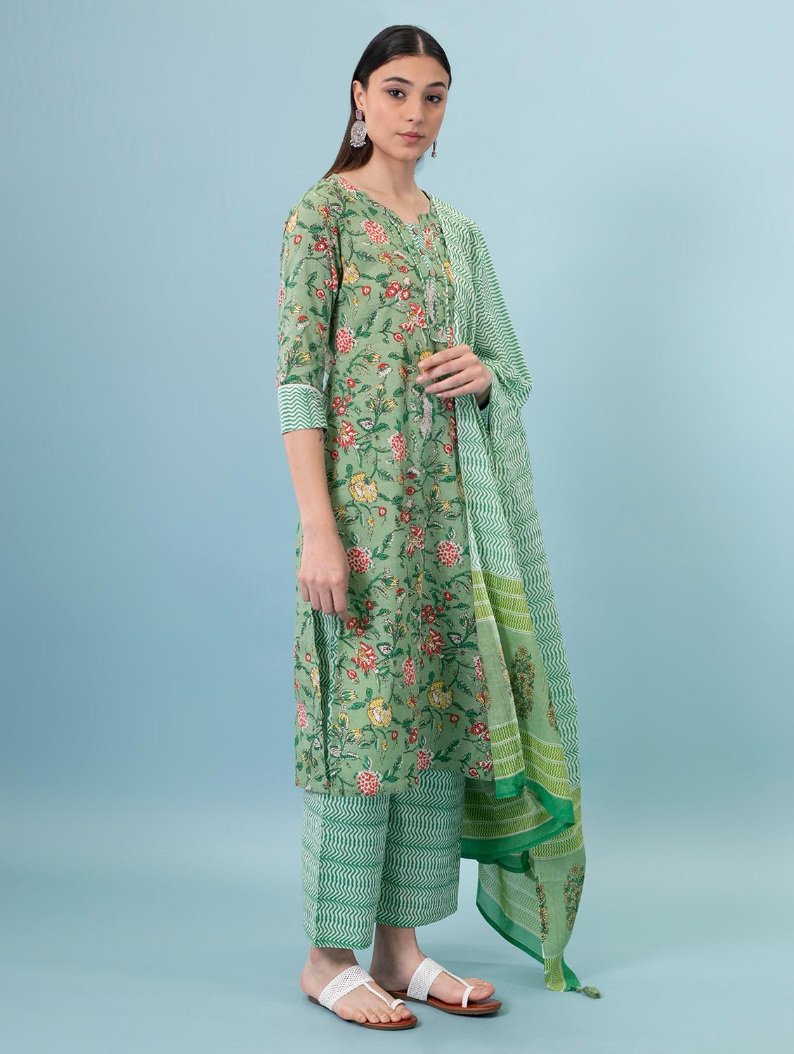 floral print kurta palazzo set with dupatta - 17428307 - Zoom Image - 2