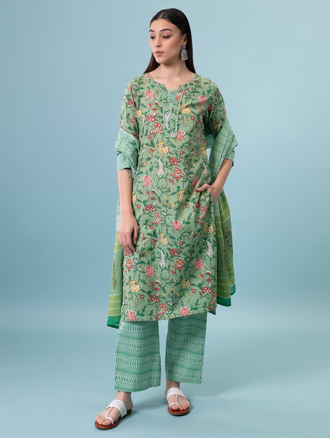 floral print kurta palazzo set with dupatta - 17428307 - Zoom Image - 4
