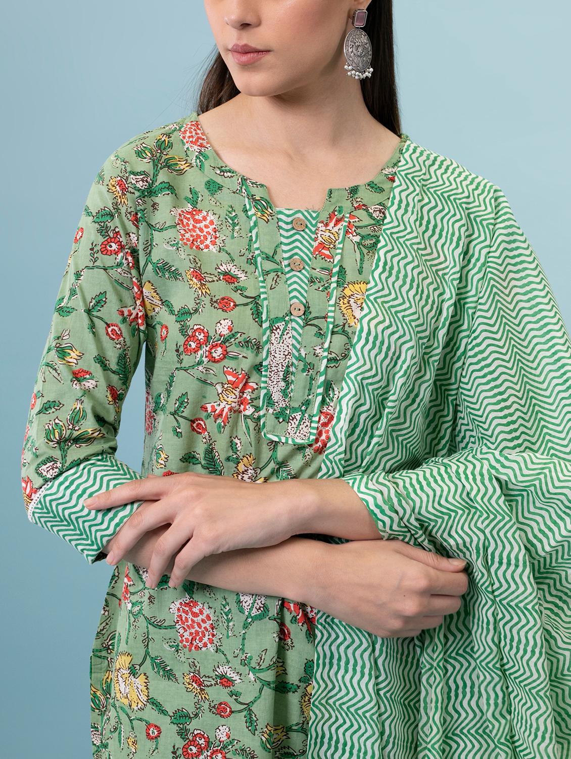 floral print kurta palazzo set with dupatta - 17428307 - Zoom Image - 6