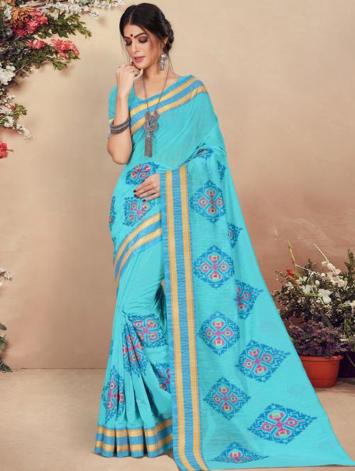turquoise embroidered saree with blouse - 17428512 - Very Small Image - 1