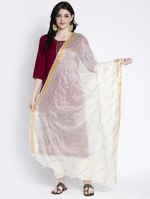 white kota doria foil print dupatta - 17428890 - Very Small Image - 1