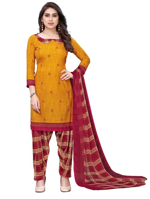 yellow crepe unstitched suit - 17429594 - Very Small Image - 1
