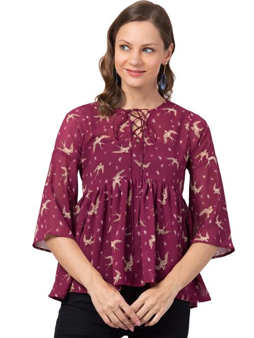 tie up neck printed a-line top  - 17430137 - Very Small Image - 1