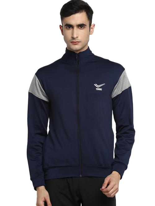 navy blue cut & sew casual jacket - 17430166 - Very Small Image - 1