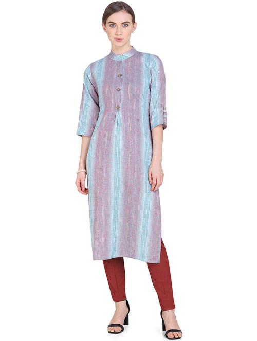 blue cotton straight kurti - 17431630 - Very Small Image - 1