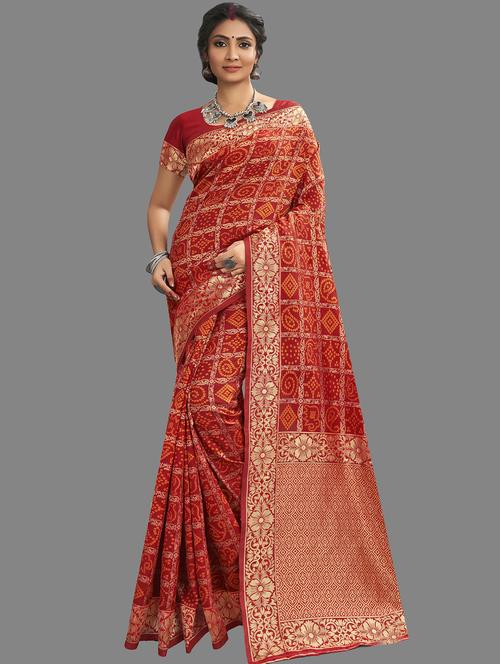 bandhani woven saree with blouse - 17432138 - Very Small Image - 1