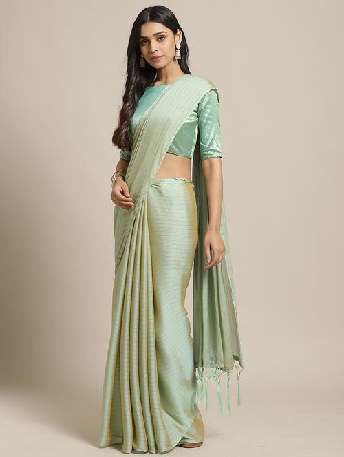 striped plain saree with blouse - 17433752 - Very Small Image - 1