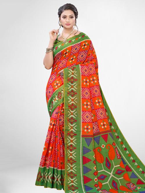 ikat printed saree with blouse - 17433760 - Very Small Image - 1