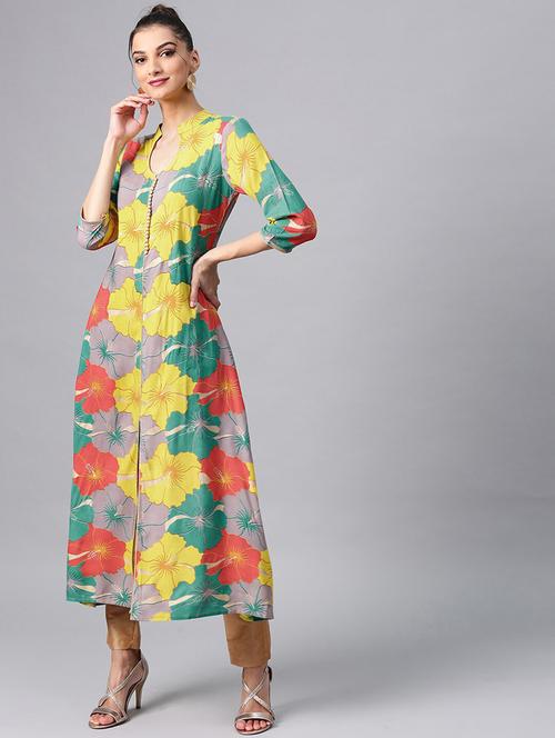 yellow cotton aline kurta - 17433813 - Very Small Image - 1