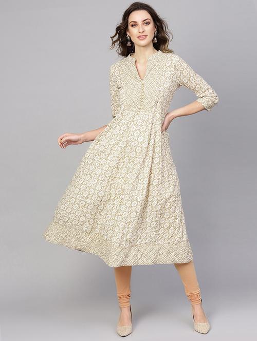 white cotton aline kurta - 17433836 - Very Small Image - 1