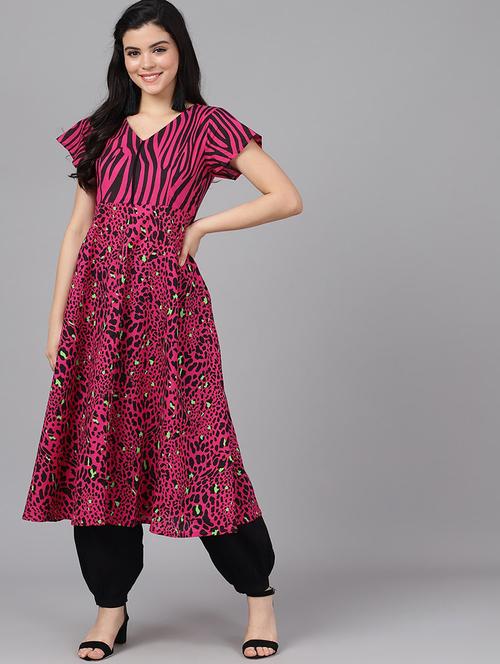 magenta cotton anarkali kurta - 17433890 - Very Small Image - 1