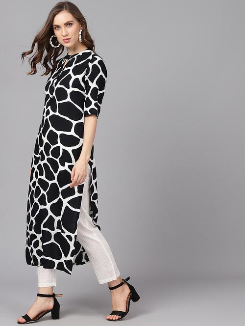 black viscose straight kurta - 17433894 - Very Small Image - 1