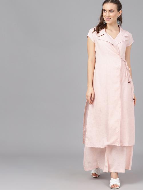 peach viscose aline kurta - 17433906 - Very Small Image - 1