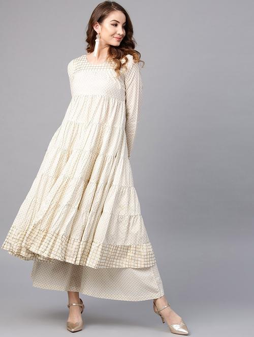 cream cotton anarkali kurta - 17433953 - Very Small Image - 1