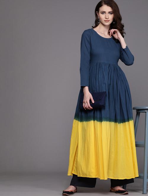 ombre tiered flare navy kurta  - 17434062 - Very Small Image - 1