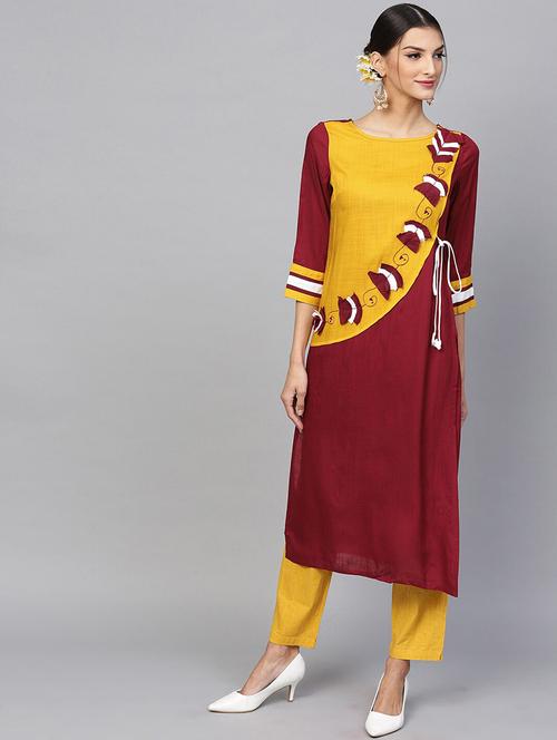 color block straight kurta - 17434091 - Very Small Image - 1