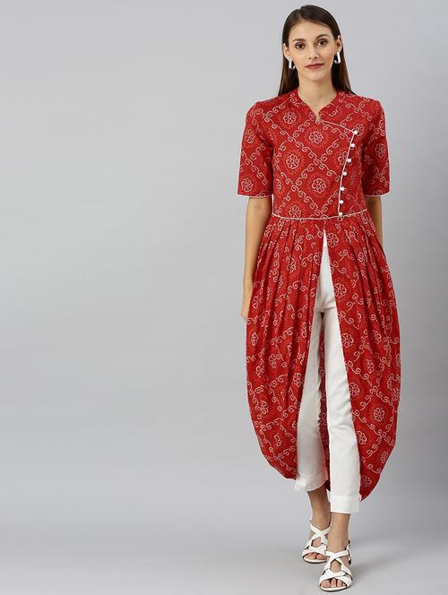 bandhani print cowl style kurta  - 17434250 - Very Small Image - 1