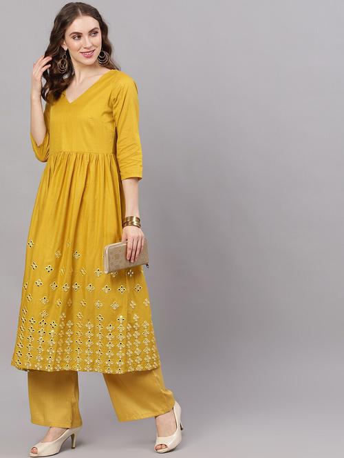 mirror work flared kurta - 17434257 - Very Small Image - 1