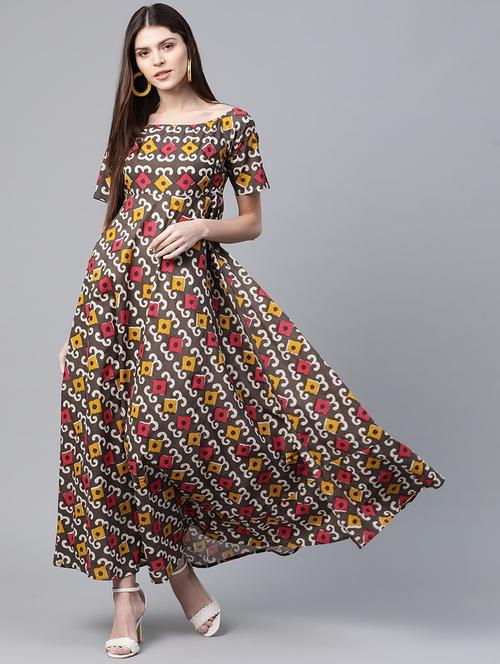 boat neck printed maxi dress - 17434619 - Very Small Image - 1