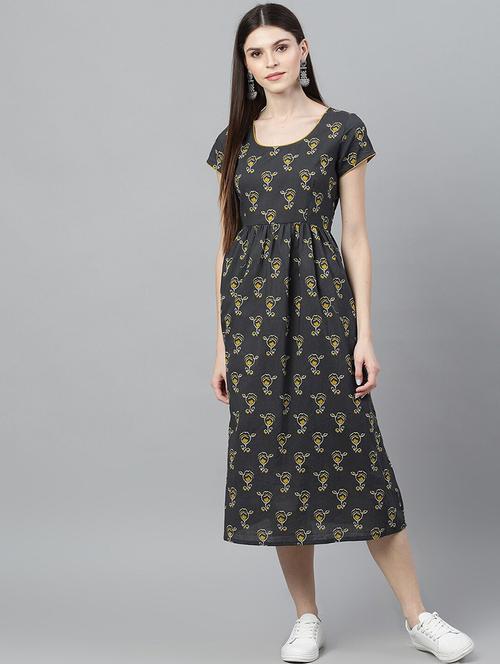 round neck floral a-line dress - 17434659 - Very Small Image - 1