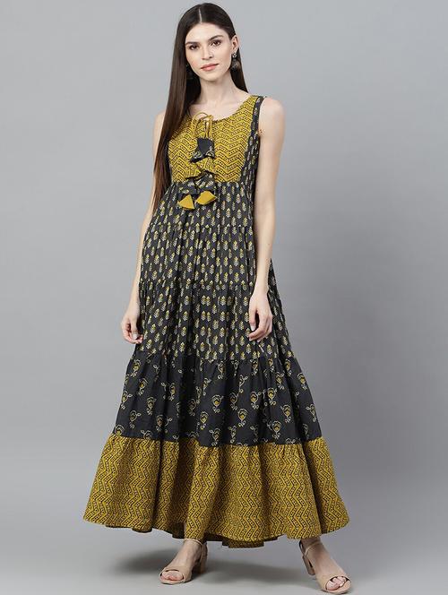 tie up neck printed maxi dress - 17434662 - Very Small Image - 1