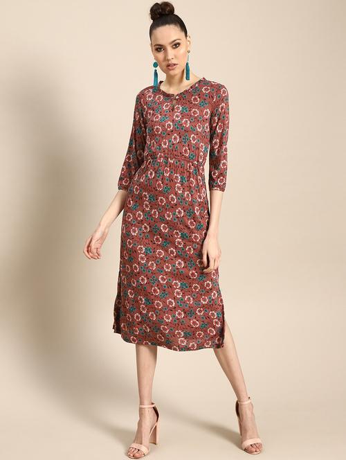 round neck floral a-line dress - 17434761 - Very Small Image - 1