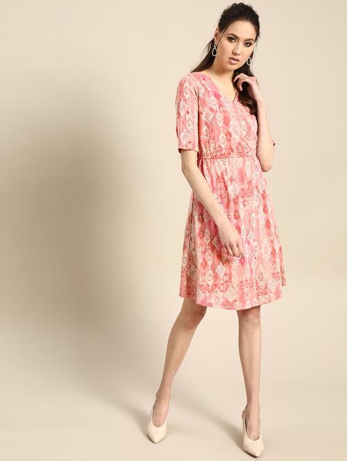 v-neck printed a-line dress - 17434764 - Very Small Image - 1