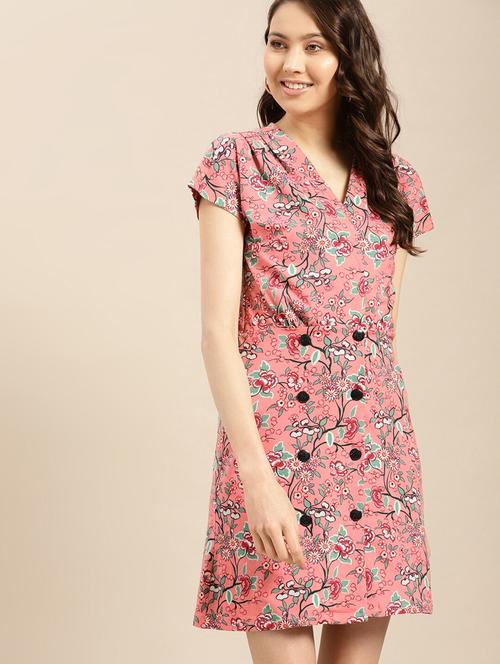 v-neck floral a-line dress - 17434766 - Very Small Image - 1