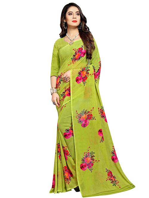 floral printed saree with blouse - 17435156 - Very Small Image - 1
