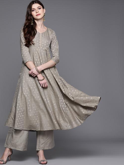 grey chanderi kurta palazzo  set - 17435447 - Very Small Image - 1