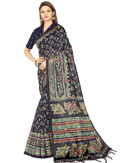 block print chanderi saree with blouse - 17436578 - Very Small Image - 1