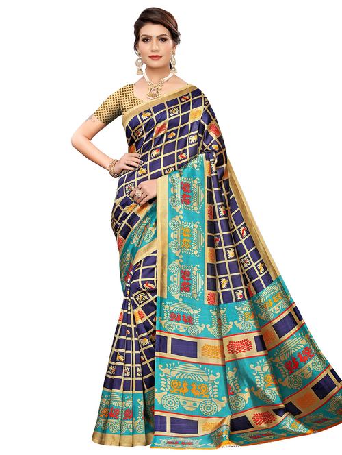 checkered printed saree with blouse - 17436644 - Very Small Image - 1