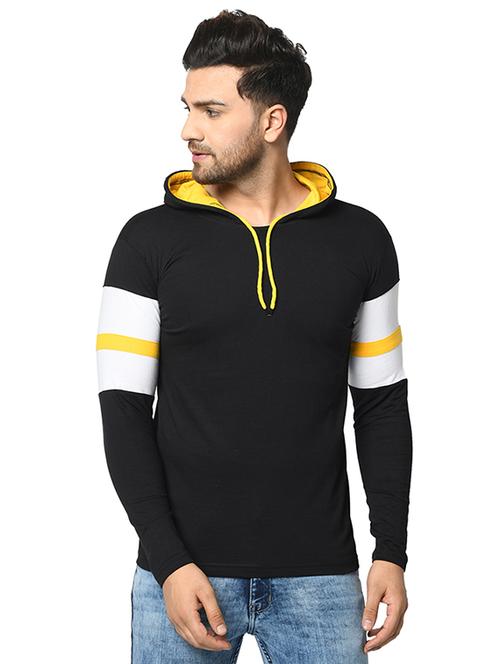 black color block cut & sew hooded t-shirt - 17436859 - Very Small Image - 1