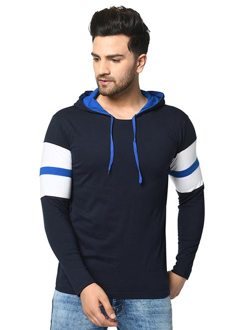 black color block cut & sew hooded t-shirt - 17436873 - Very Small Image - 1