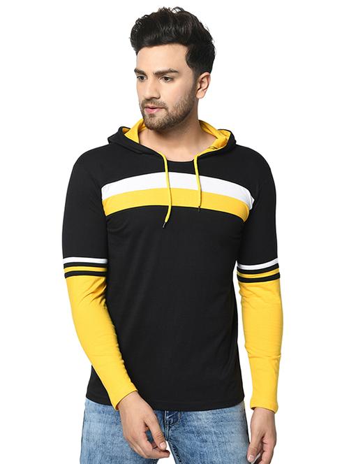 black color block cut & sew hooded t-shirt - 17436892 - Very Small Image - 1