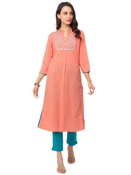 yoke embroidered straight kurta - 17437349 - Very Small Image - 1