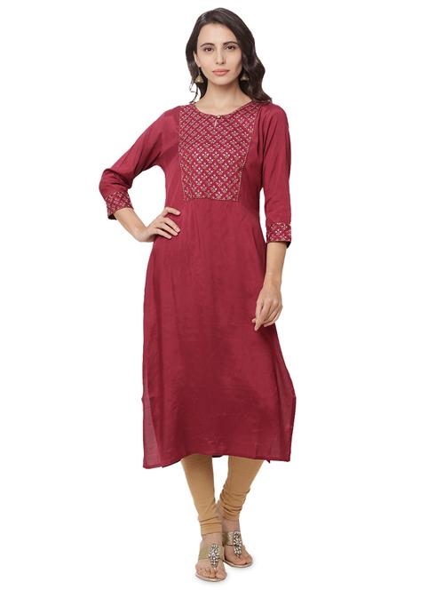 yoke embroidered straight kurta - 17437353 - Very Small Image - 1