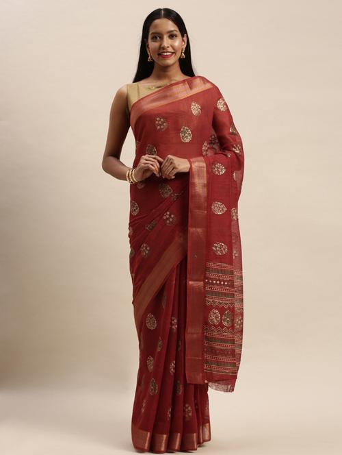 maroon chanderi saree with blouse - 17437736 - Very Small Image - 1